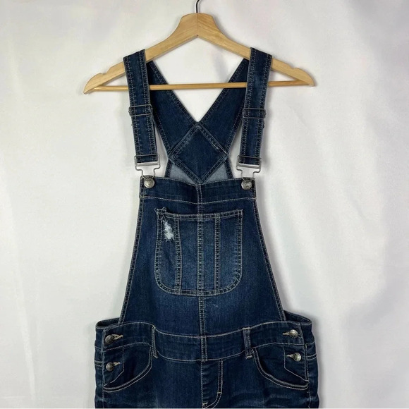 Blue Spice Dark Blue Denim Distressed Straight Leg Overalls 9 - Picture 3 of 5